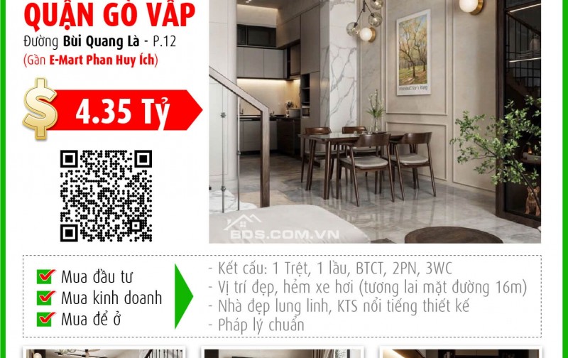 ** Bán nhà đẹp 2 tầng, ngay trung tâm G. Vấp – Giá cực mềm**4.35 tỷ